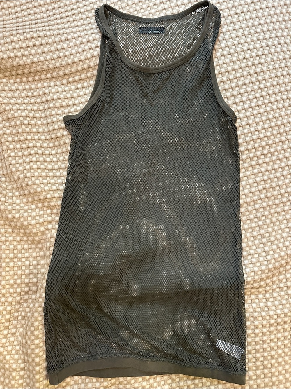 Men's Olive Green Mesh Tank Top - Breathable Athletic Layer